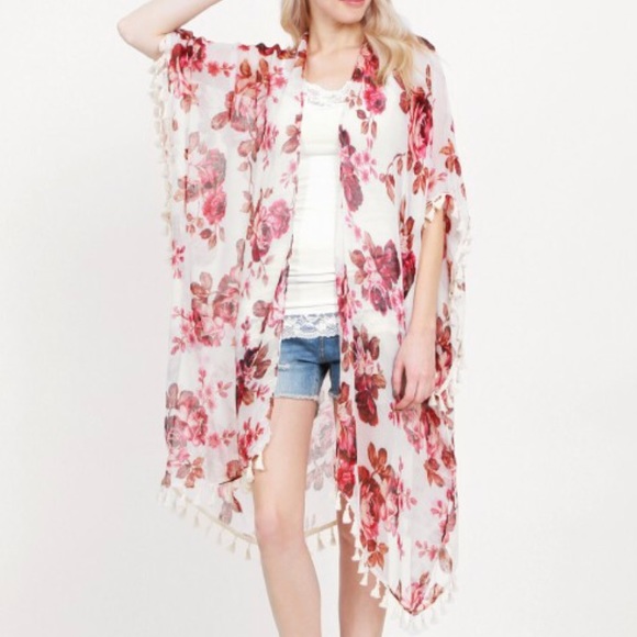 Tops - NEW OS Pink Floral Kimono Cover Up